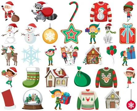 Christmas characters and elements set Stock Illustration