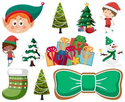Christmas characters and elements set Stock Illustration