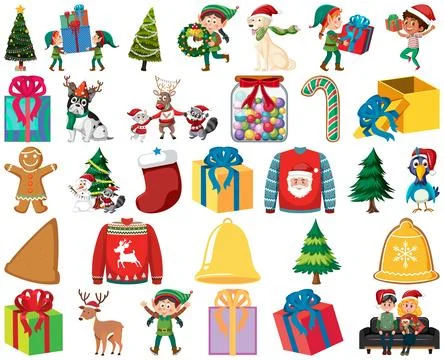 Christmas characters and elements set Stockillustratie