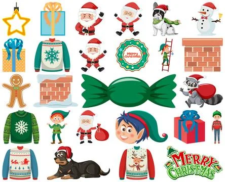 Christmas characters and elements set Illustrazione stock