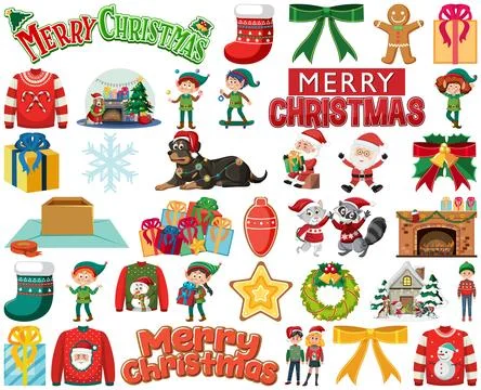 Christmas characters and elements set Illustrazione stock