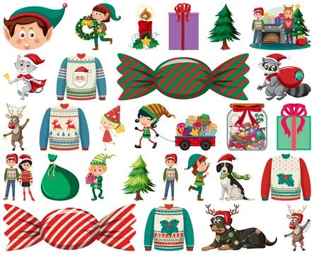 Christmas characters and elements set Stockillustratie