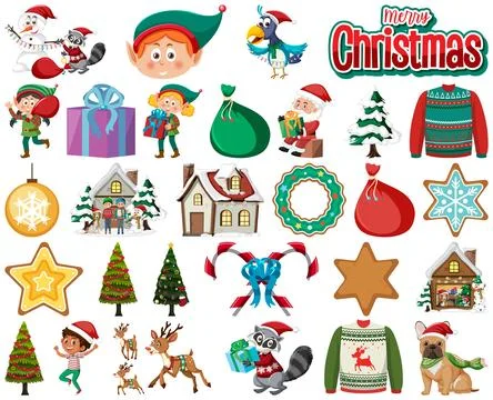Christmas characters and elements set Illustrazione stock