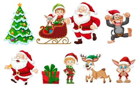 Christmas Characters and Festive Elements 스톡 일러스트