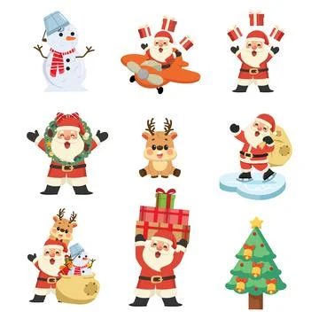 Christmas Characters and Holiday Elements Set Stock Illustration