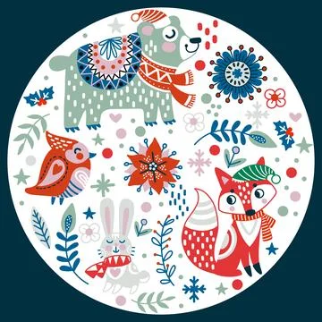 Christmas characters and winter elements vector illustration Illustrazione stock