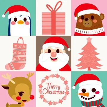 Christmas Characters Elements Cards Stock Illustration