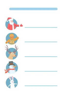 Christmas Characters in Stylized Timetable or Menu. Schedule for New Year Stock Illustration