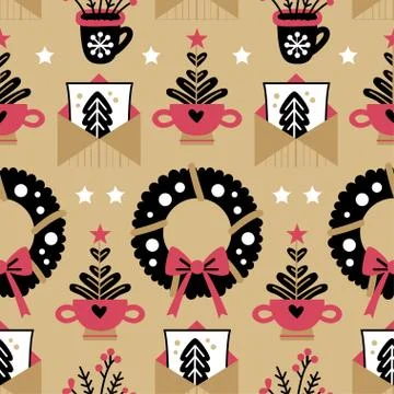 Christmas chic pattern. One of 12 hygge seamless. Stock Illustration