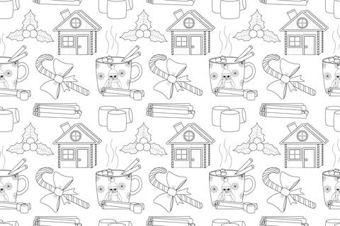 Christmas Cocoa and Candy Pattern Coloring Page 库存插图