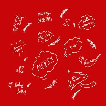 Christmas collection of design elements on a red background. Vector children's Stockillustratie