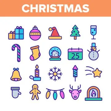 Christmas Color Elements Vector Icons Set Stockillustratie