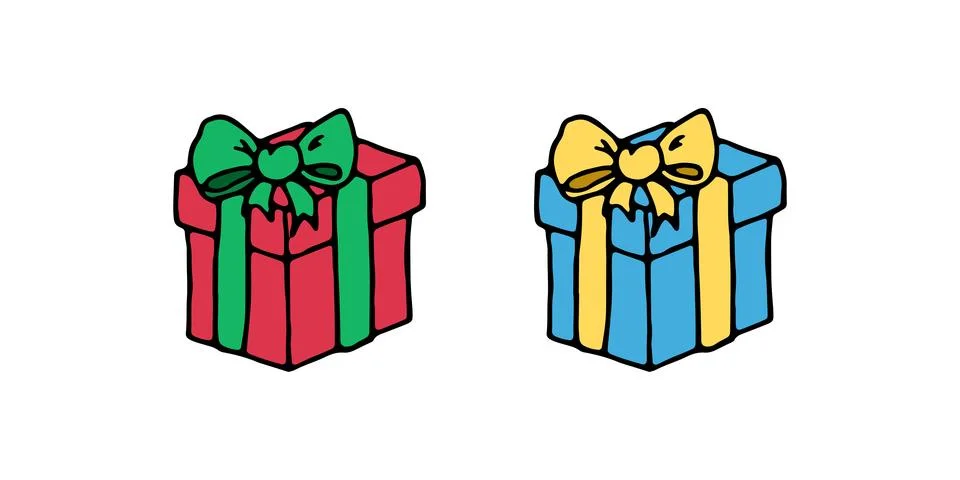 Christmas colored solid gift cardboard square boxes with bows Stock Illustration