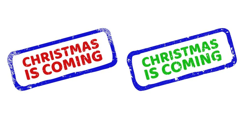 CHRISTMAS IS COMING Bicolor Rough Rectangular Seals with Scratched Styles 스톡 일러스트