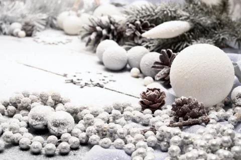 Christmas Composition with Beads Stock Photos