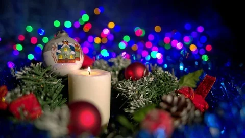 Christmas composition with candle and light Stock Footage 70178850