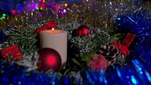 Christmas composition with candle and light Stock Footage 70178852