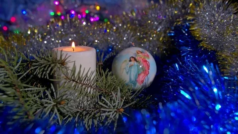 Christmas composition with candle and light Video stock 70179119