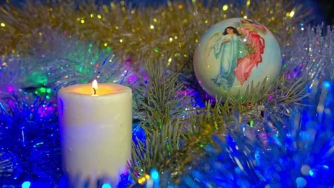 Christmas composition with candle and light Vidéo 70179573
