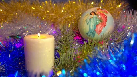 Christmas composition with candle and light Stock Footage 70179622
