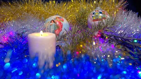 Christmas composition with candle and light Vidéo 70179861