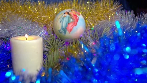 Christmas composition with candle and light Stock Footage 70179899