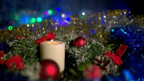 Christmas composition with candle and lights Stock Footage 70180098