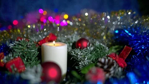 Christmas composition with candle and lights Stock Footage 70180236