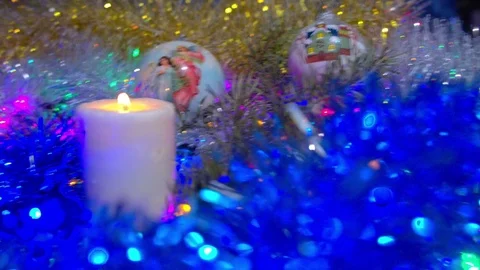 Christmas composition with candle and lights Vidéo 70180686