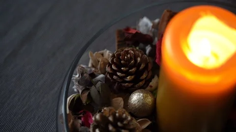 Christmas composition, candle and pinecones Video stock 120939685