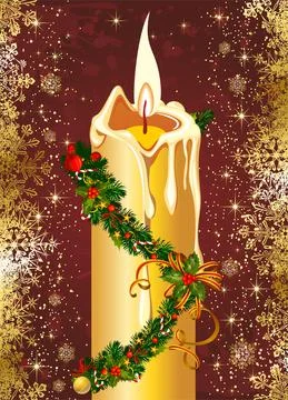 Christmas composition with a candle, Stock Illustration