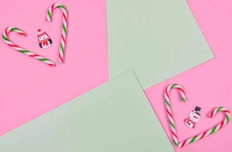 Christmas composition. Candy and decorations toys with copy space Stock Photos