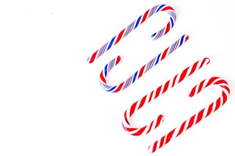 Christmas composition with christmas candy, tree branches and holiday ornamen 库存照片