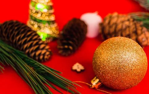 Christmas composition. Close up Stock Photos