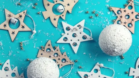 Christmas composition on colored background. Holiday concept. Flat lay, copy spa Stock Footage 163951281