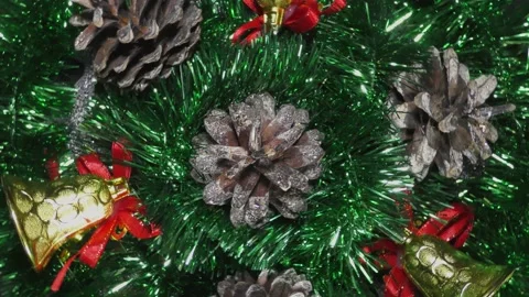 Christmas composition cones and bells shooting in motion in a circle Stock Footage 158529052