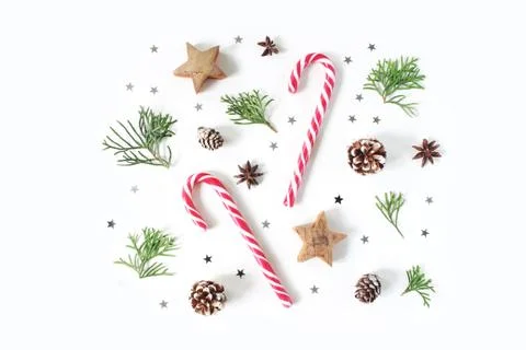 Christmas composition. Decorative winter pattern, banner made of cypress Photos