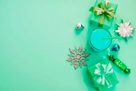 Christmas composition Flat lay boxes with gifts satin ribbon bow Christmas to Stock Photos