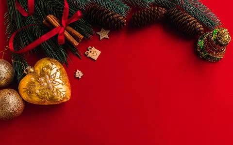 Christmas composition. Flat lay. Copy space. Stock Photos
