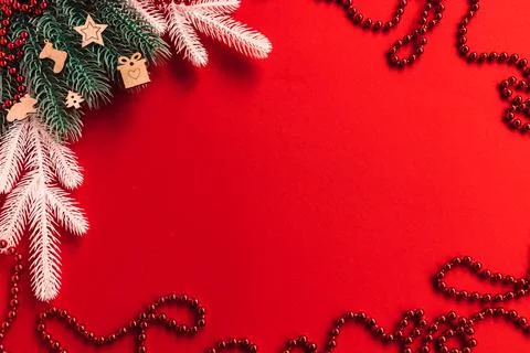 Christmas composition. Flat lay. Copy space. Stock Photos