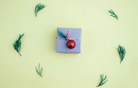 Christmas composition. Flat lay, top view. Christmas gift. Stock Photos