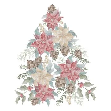 Christmas composition in the form of a fir tree with fir branches, cones and Stock Illustration