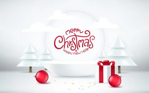 Christmas composition with frame and different holiday accessories. 3d vect.. Stock Illustration