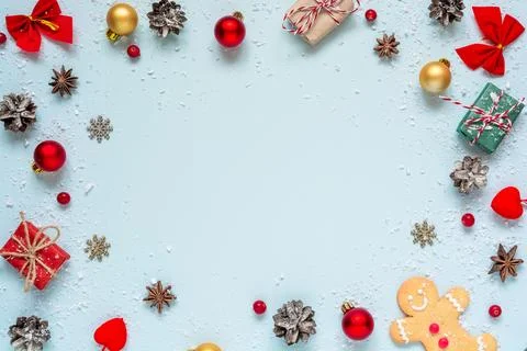 Christmas composition. frame made of christmas decorations, red berries, gi.. Stock Photos