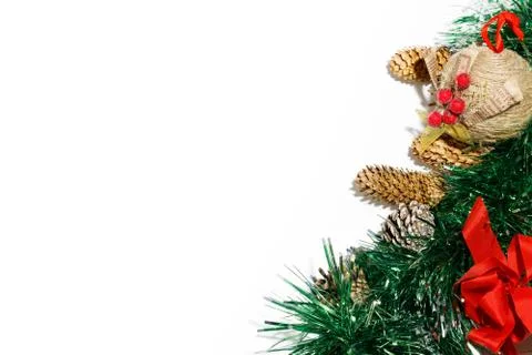 Christmas composition frame for text. Decorations on white background. Flat l Stock Photos