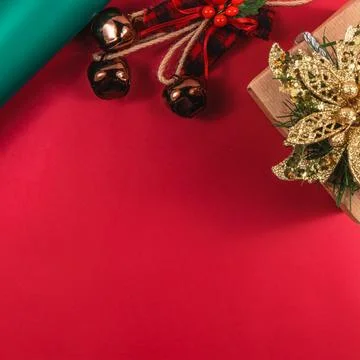 Christmas composition with gift box and decorations Stock Photos