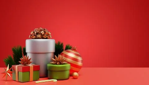 Christmas composition with gift boxes and Christmas tree branches Illustrazione stock