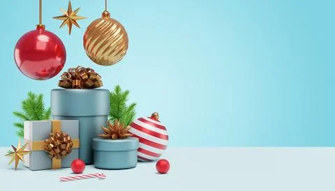 Christmas composition with gift boxes and Christmas tree branches Illustrazione stock