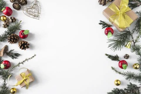 Christmas composition gift boxes with branches. High quality photo Stock Photos