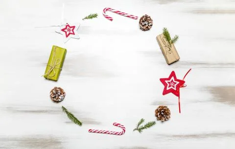 Christmas composition gift boxes with pine tree and decoration for mock up Stock-Fotos